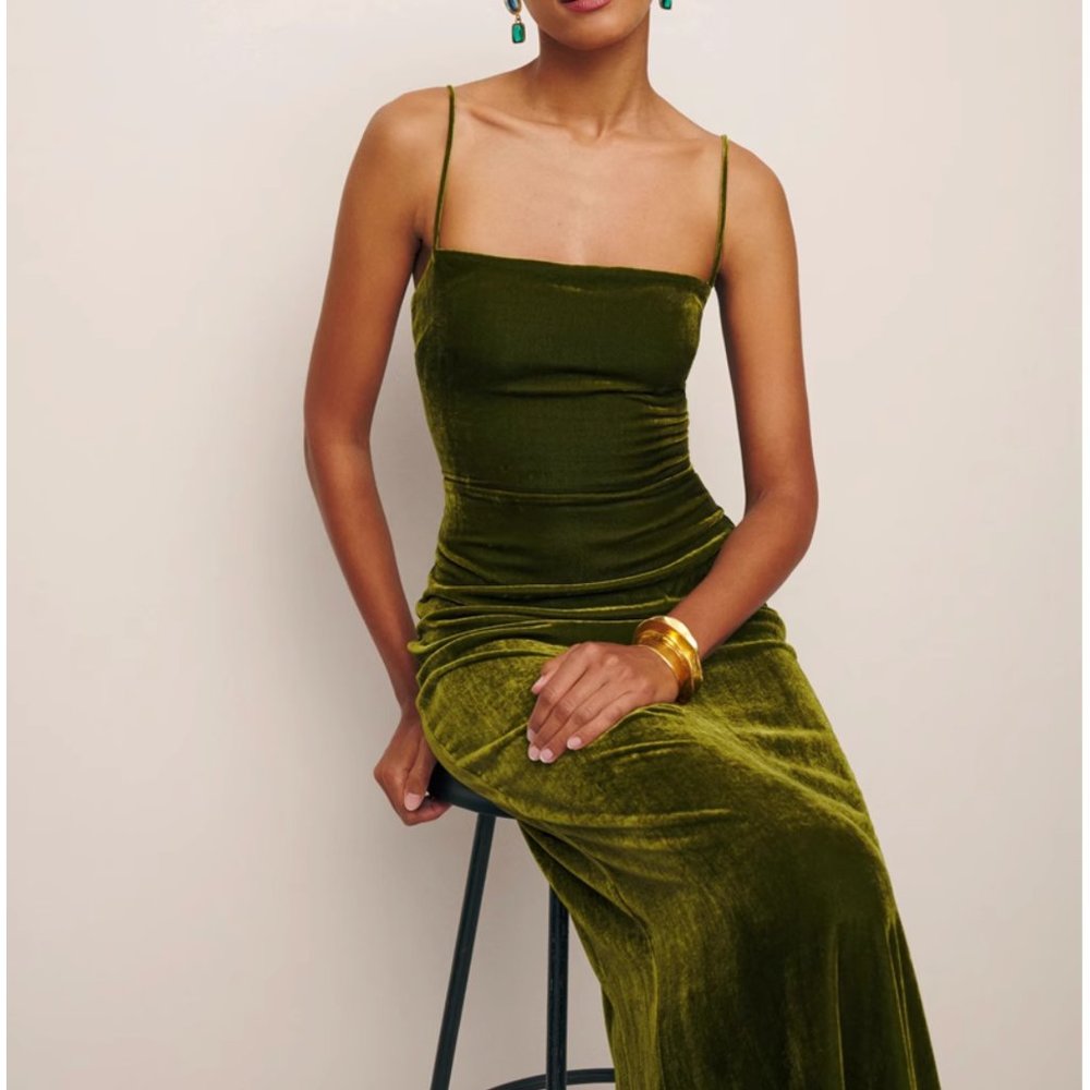 Reformation Frankie Velvet Dress - Pear